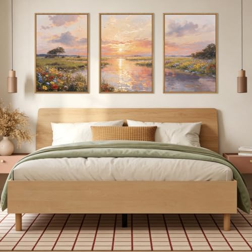 IARTTOP Extra Large Sunset Wildflower Framed Canvas Wall Art 24x36 Inch Nature - Image 5