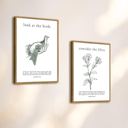 Framed Christian Wall Art Set – Matthew 6:26 “Look at the Birds” & “Consider - Image 3