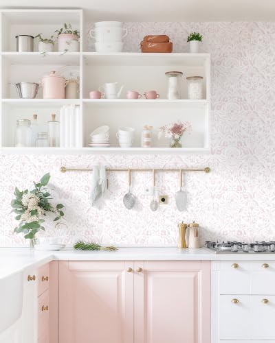 Dimoon Boho Peel and Stick Wallpaper Soft Pink Floral Contact Paper French - Image 2
