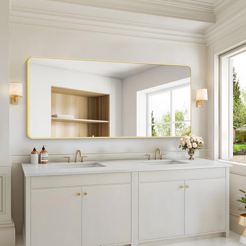30"x60" Gold Bathroom Mirror, Large Rectangle Wall Mounted Mirror - Image 6