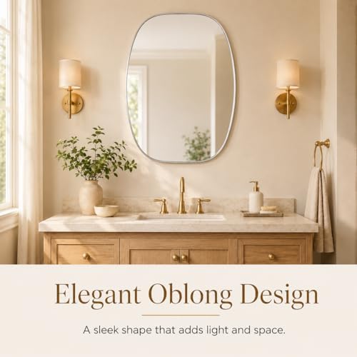 USHOWER Silver Oval Bathroom Mirrors 24x32 Inch - Image 2