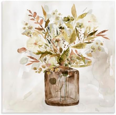 Earthy Fall Botanicals Floral, 17 x 17 Inch Canvas Wall Art by StupellIndustries