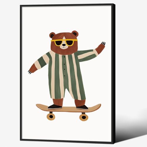 Cool Skateboarding Bear Wall Art Funny Cute Animal Canvas Poster 24x36 inch by Unknown
