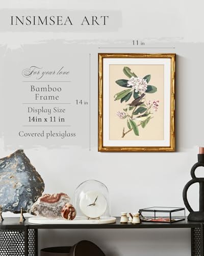 InSimSea Gold Bamboo Framed Wall Art, Vintage Bird Botanical Prints - Image 3