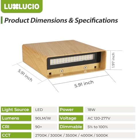 2 Pack Indoor Outdoor Natural Wood Grain Up and Down LED Wall Light, Modern - Image 4