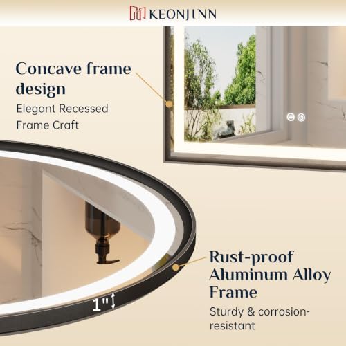 Keonjinn 20x30 Inch Black Arched LED Bathroom Mirror, Frontlit & Backlit - Image 3