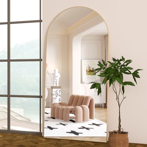 Arched Floor Mirror 76"x34" Gold Arch Full Length Mirror by NEUWEABY