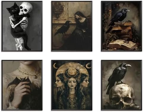 XYHYRA Vintage Gothic Wall Art Set of 6, Dark Academia Witchy Posters, by Unknown