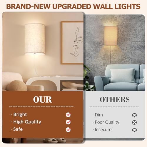 OCATO Plug in Wall Sconces Set of Two Wall Lights Lamp - Image 6