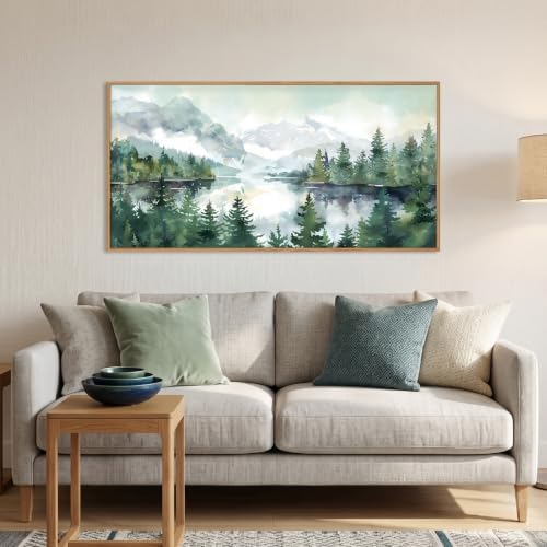 Celestdeco Watercolor Mountain Forest Framed Canvas Wall Art Set-40"x20"x1 - Image 2