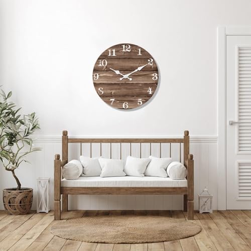 XFM Large Brown Farmhouse Wall Clock 20 Inch Silent - Image 4