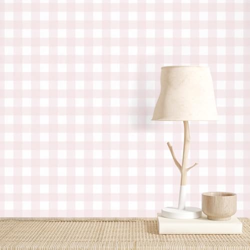 Cohoo Home Pink Peel and Stick Wallpaper Gingham Checkered 17.3''×591'' by CohooHome