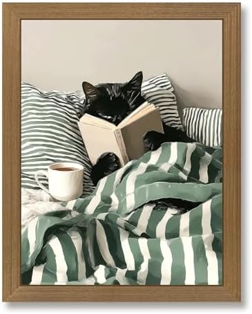 Cats Reading Books Wall Art Cute Animals Canvas Wall Decor Black Cat Pictures by Unknown