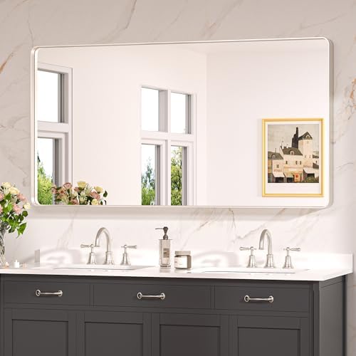 Keonjinn 55 x 30 Inch Brushed Nickel Bathroom Mirror, Tempered Glass by Keonjinn