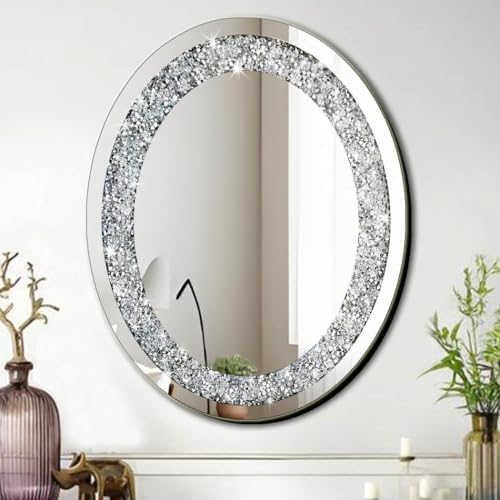 DMDFIRST Crystal Crushed Diamond Oval Shaped Glam Bling Silver Mirror by DMDFIRST