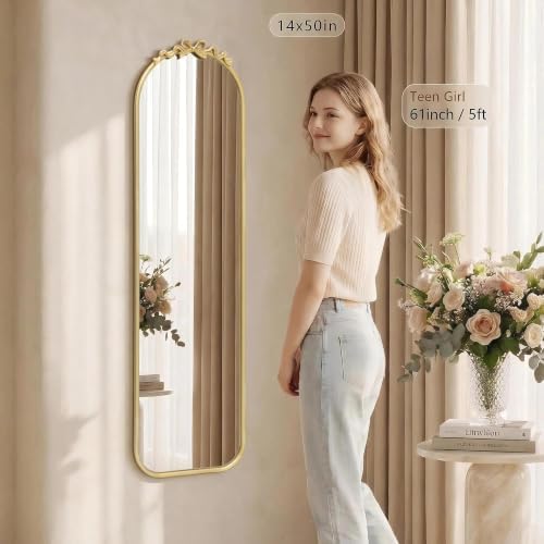 Besdomus Door Mirror Full Length: 14"x50" Gold Bow Over The Door Hanging - Image 6