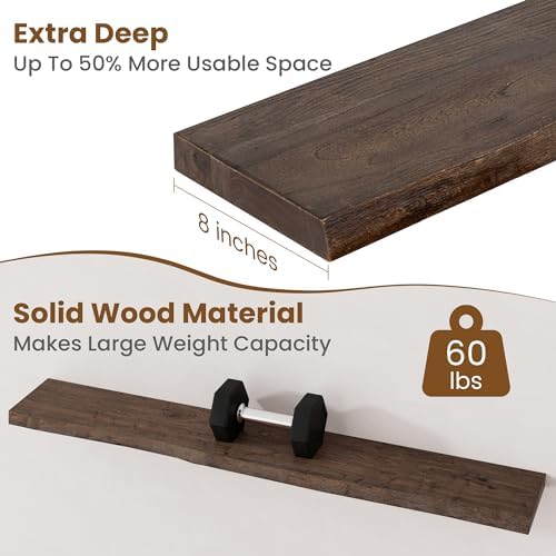 FLYJOE Floating Shelves for Wall Decor, Rustic Solid Elm Wood Live Edge - Image 5