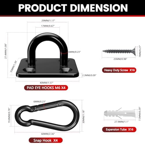 sprookber 304 Stainless Steel Pad Eye Snap Hook, M6 Ceiling Hook 800Lb - Image 2