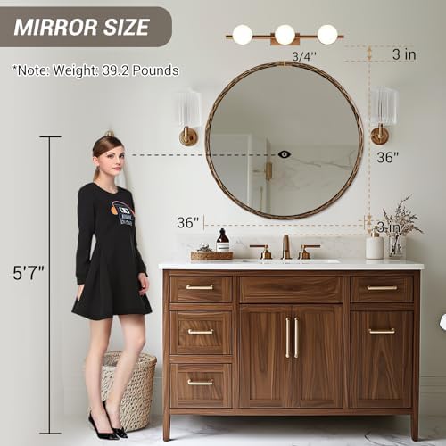 ANDY STAR Hand-Forged Bronze Round Bathroom Mirror, 36 Inch Antique Oil Rubbed - Image 6