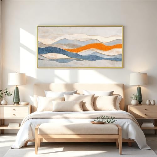 Large Blue And White Gold Framed Abstract Wall Art - Image 4