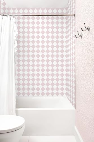 Safiyya 196"x 17.3" Pink and White Checkered Wallpaper Geometric Funky Peel and - Image 6