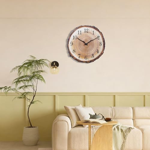 Rustic Wooden Wall Clock 12 Inch Battery Operated Wall Clocks - Image 3