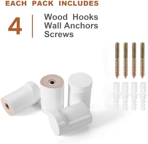 bsdonte Wood Wall Hooks, 4 Pack White Decorative Coat Hooks Wall Mounted - Image 7