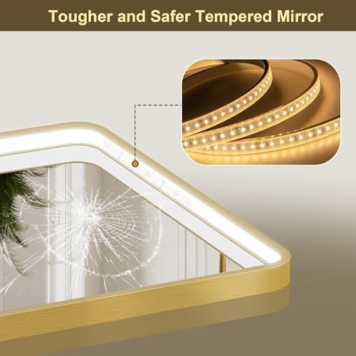 LED Bathroom Mirror with Lights, 24x32 Inch Gold Metal Framed LED Mirror - Image 5