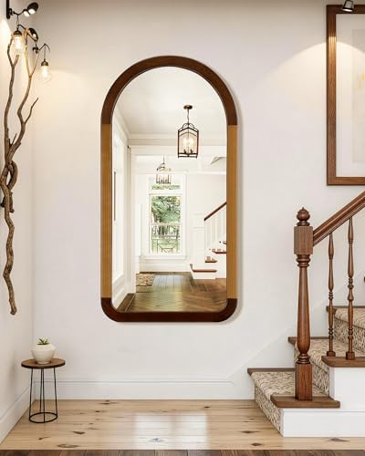 Arched Mirror 24 x 47 Inch, Wood Rustic Bathroom Wall Mirror - Image 2