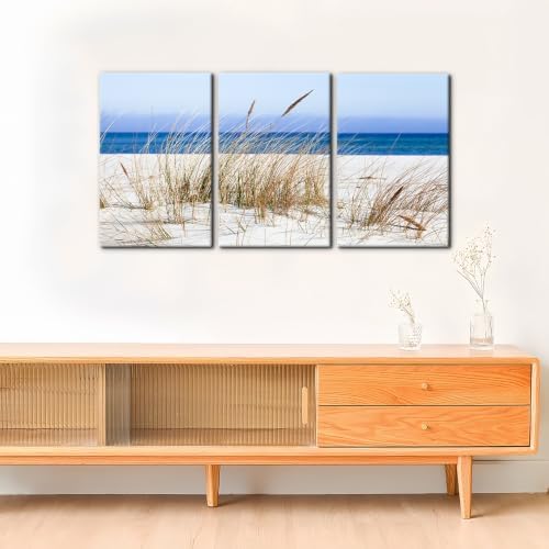 Pacimo Framed Canvas Wall Art 3 Pieces Beach Wild Grass Modern Home Decor - Image 2