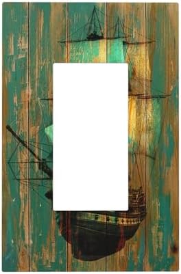 Decorative Outlet Covers Rustic Green Wood Grain Sailboat 1 Gang Single Rocker by Lightswitchcovers