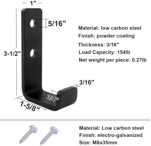 4 Pack 1-5/8" Heavy Duty Steel J Hook, Wall Mount Garage Hanging Bracket - Image 3