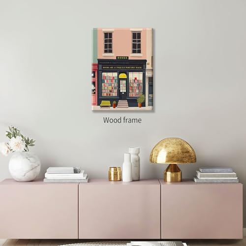 Pink Bookshop Poster Book Wall Art The Bookshop On The Corner Paintings Prints - Image 4