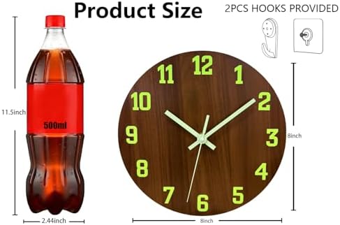 Glow in The Dark Wall Clock, 8 Inch Modern Wooden Clocks - Image 4