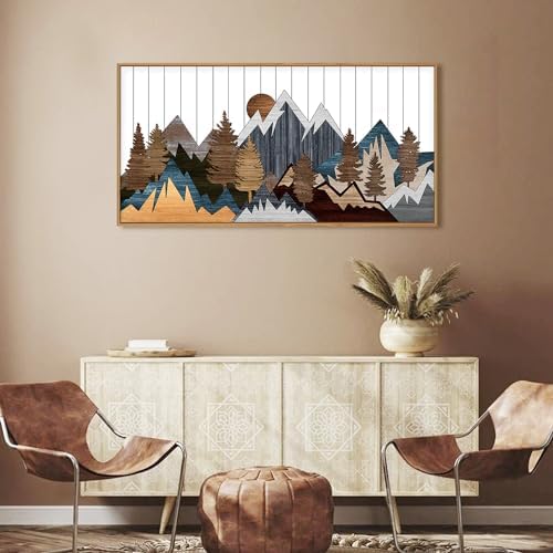 CHDITB Framed Wood Mountain Wall Art, Rustic Forest Nature Wall Painting - Image 6