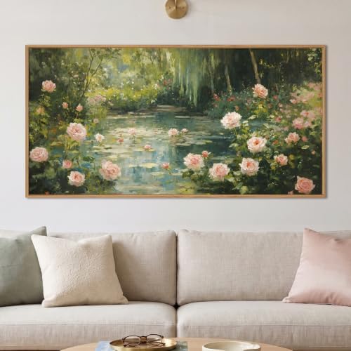 Aryroi Monet Garden Water Lilies Framed Canvas Wall Art Set, Impressionist Pond - Image 2