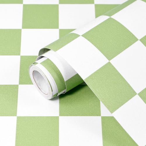 Green and White Contact Paper Mosaic Checkered Peel and Stick Wallpaper by Qianglive