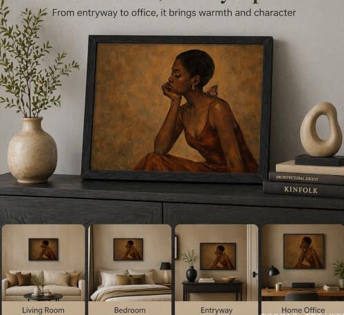 Framed Black Woman Canvas Wall Art, African American Girl Prints Painting - Image 6