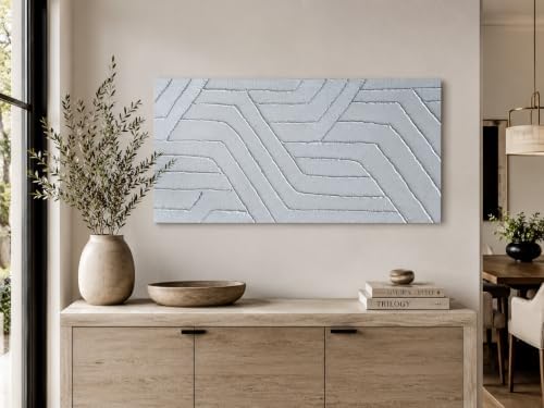 Arjun Hand Painted Wall Art Silver Glossy Grey Canvas Framed Large 40"x20" - Image 5