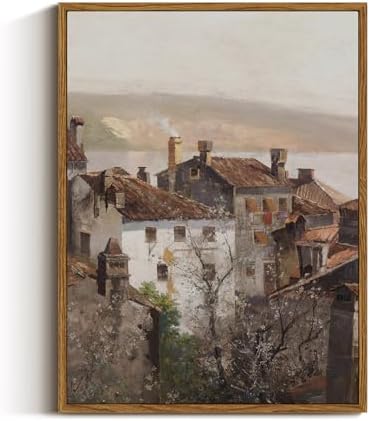 VIYYIEA Vintage Framed Canvas Wall Art, European Towns Landscapes Art, Living by VIYYIEAART