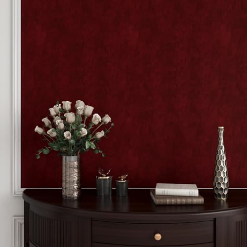YENHOME Red Burgundy Velvet Peel and Stick Wallpaper Vintage Red Wallpaper - Image 5