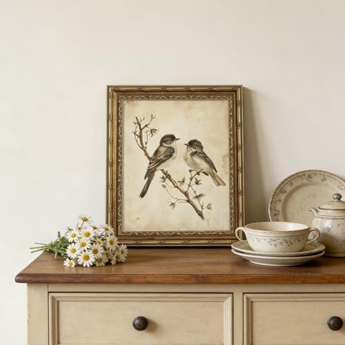 Vintage Gold Framed Wall Art Neutral Summer Bird Wall Art Vintage Botanical - Image 3