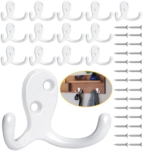 Homanu 14 Pack Coat Hooks, Heavy Duty Double Prong Coat Hooks Wall Mounted by Homanu