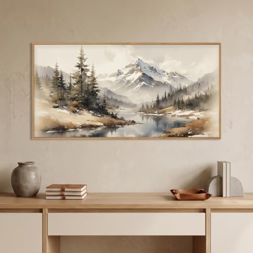 Boho Misty Mountain Watercolor Framed Canvas Wall Art Set -20"x40" - Image 2