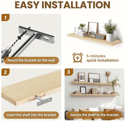 36x5.8x0.8in Floating Wall Shelves Rustic Solid Wood 2-Pack - Image 7