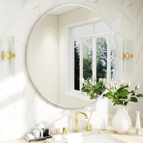 BEAUTYPEAK 20 Inch Round Mirror, Metal Frame Circle Mirror - Image 6