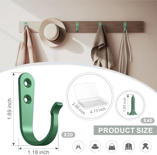 BREYDROK 20-Pack Coat Hooks for Hanging, Heavy Duty Green Metal Wall Hooks - Image 7