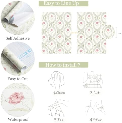 Orainege Peel and Stick Wallpaper Green Pink Floral Wallpaper - Image 5