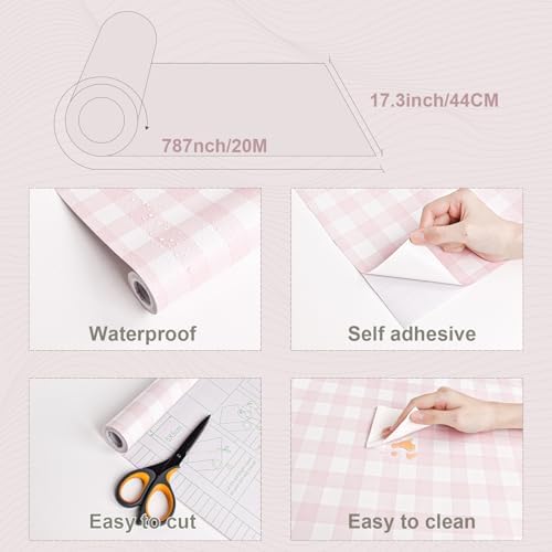 Cohoo Home Pink Peel and Stick Wallpaper Gingham Checkered 17.3''×787'' - Image 5