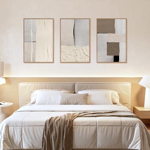 LHIUEM Large Abstract Neutral Framed Canvas Wall Art Set, Mid Century Beige - Image 5
